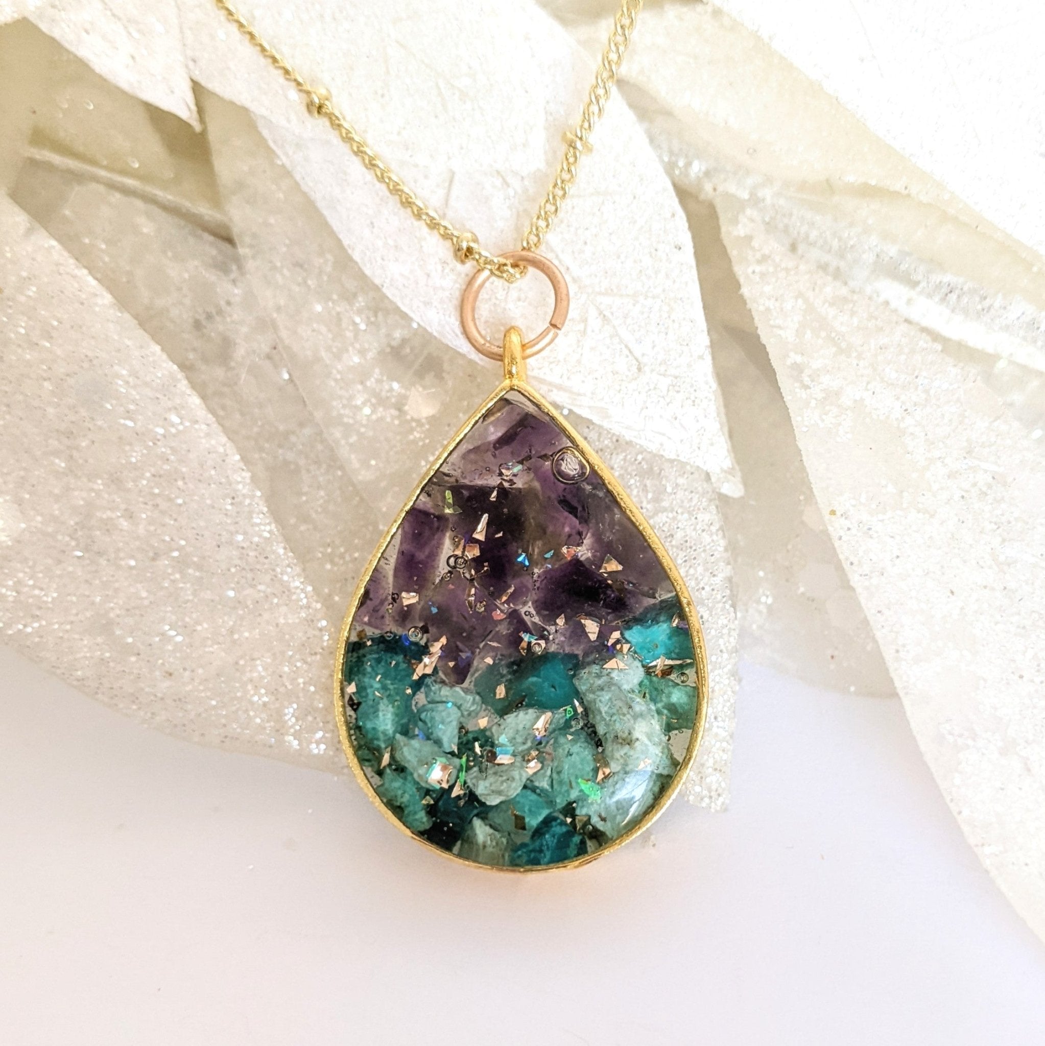 Amethyst & Chrysocolla ◊ Inner Wisdom Awakening Drop Necklace - All Cheri's Intriguing Crystals LLCNecklace