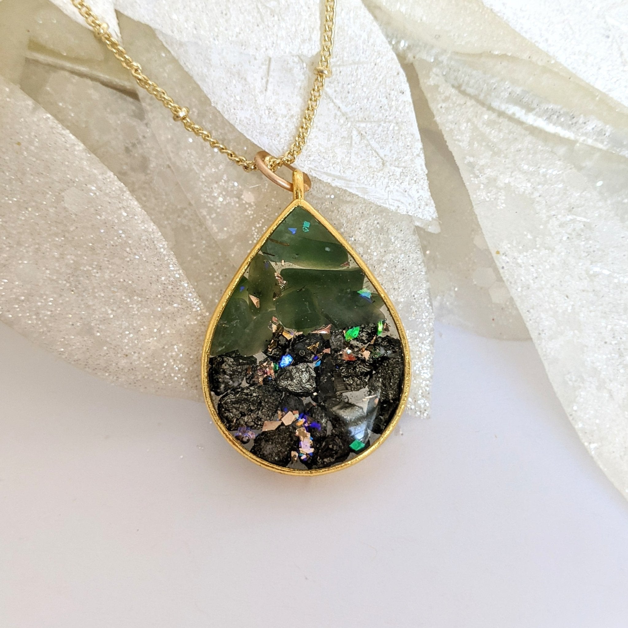 Jade & Pyrite ◊ Amplified Abundance Drop Necklace - All Cheri's Intriguing Crystals LLCNecklace