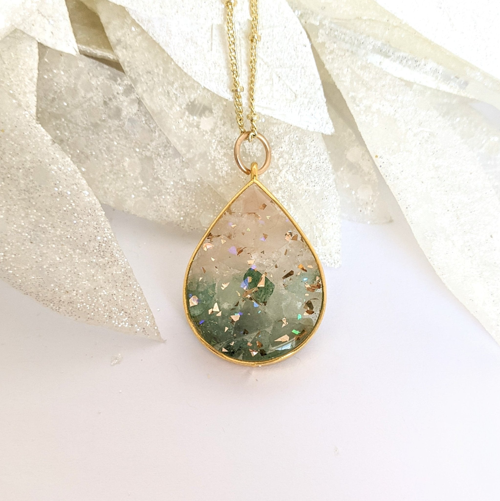 Rose Quartz & Green Aventurine ◊ Heart Healing Drop Necklace - All Cheri's Intriguing Crystals LLCNecklace