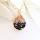 Sunstone & Black Tourmaline ◊ Happiness Guardian Drop Necklace - All Cheri's Intriguing Crystals LLCNecklace